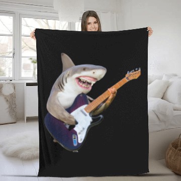 Discover Shark jamming on an electric guitar Fleece Blankets