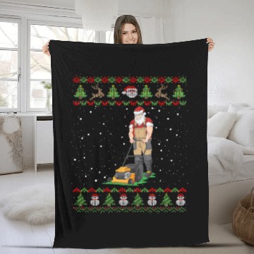Discover Ugly Christmas Santa Claus Mowing Lawn Fleece Blankets