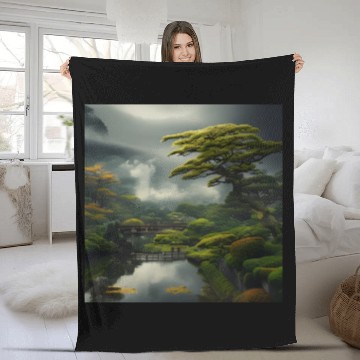 Discover Wild Japanese nature Fleece Blankets