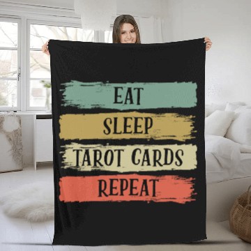 Discover Eat Sleep Retro Vintage Tarot Cards Cartomancy Fleece Blankets