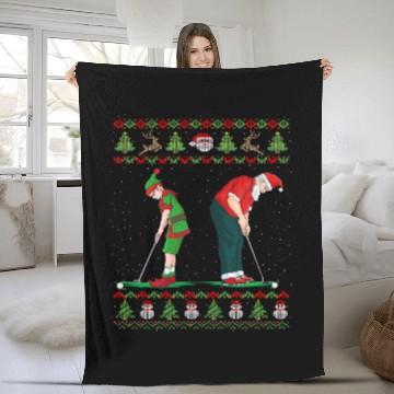 Discover Golf Elf Golfer Ugly Christmas Santa Claus Golfing Fleece Blankets