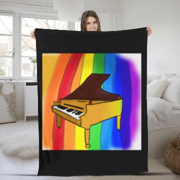 Discover piano in front of a colorful rainbow Fleece Blankets