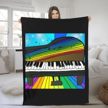 Discover piano in front of a colorful rainbow Fleece Blankets
