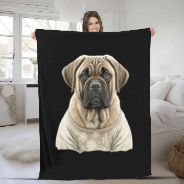 Discover Festive English Mastiff in a Christmas Sweater Fleece Blankets
