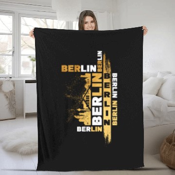 Discover Berlin Germany German City Skyline Font Gold Fleece Blankets