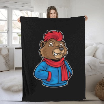 Discover Hip Hop Bear Funky Urban Cartoon Illustration Fleece Blankets