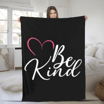 Discover Be Kind Pink Heart – Minimal Kindness Quote Art Fleece Blankets