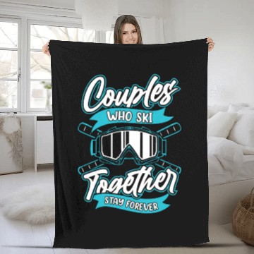 Discover Skiing Skier Couple Fleece Blankets