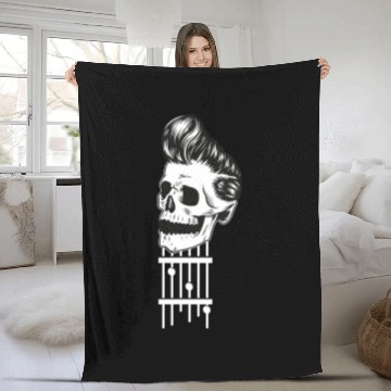 Discover Rock N Roll Skeleton Head -Sweet Rock On Guitar Fleece Blankets