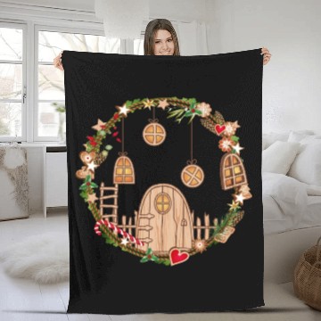 Discover Elf door in Christmas wreath for Christmas Fleece Blankets