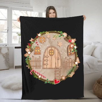 Discover Elf door in Christmas wreath for Christmas Fleece Blankets