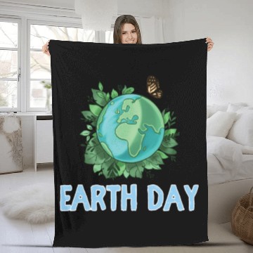 Discover Earth Day Gift Globe Plants Butterfly Save the Fleece Blankets