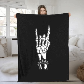 Discover Rock & Roll Skeleton Guitar Music Lover Rockstar Fleece Blankets
