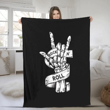 Discover Rock & Roll Skeleton Guitar Music Lover Rockstar Fleece Blankets