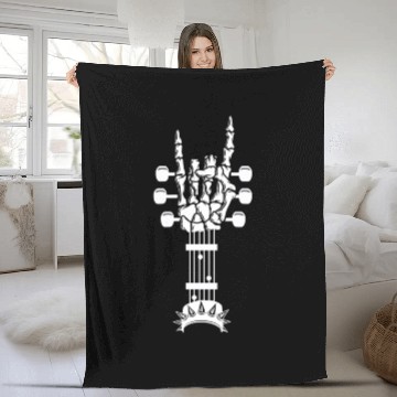 Discover Rock & Roll Skeleton Guitar Music Lover Rockstar Fleece Blankets