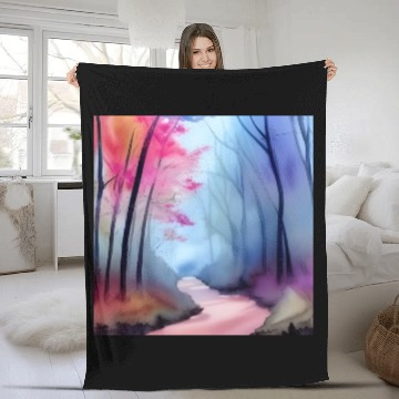 Discover Pink and blue watercolor trees Fleece Blankets