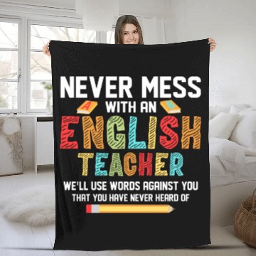 Discover Never Mess With An English Teacher Grammar Langua Fleece Blankets