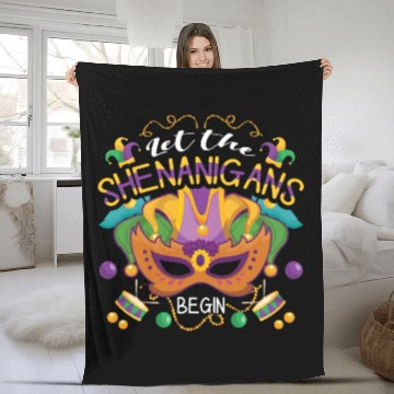 Discover Mask Shenanigans Festival Parade Beads Mardi Gras Fleece Blankets
