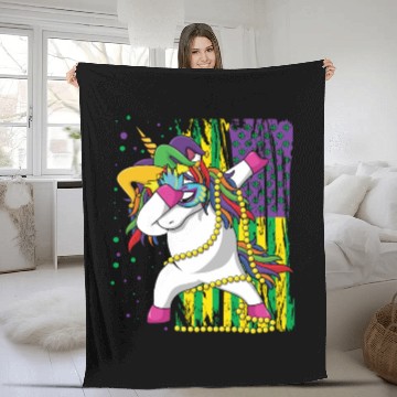 Discover Dab Unicorn Festival Parade Beads Mardi Gras Fleece Blankets