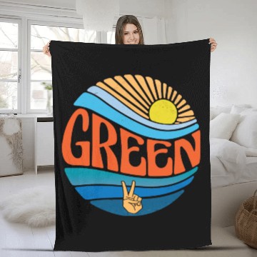 Discover Green Fleece Blankets Vintage Sunset Green Groovy Tie Dye