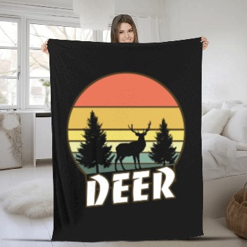 Discover Deer funny sunset sunrise summer Gifts Fleece Blankets