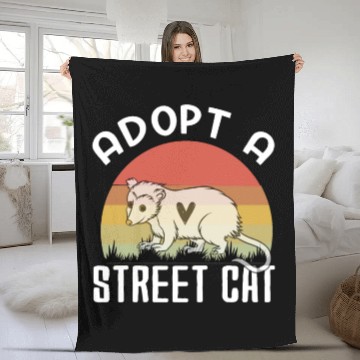 Discover Adopt A Street Cat Funny Opossum Vintage Fleece Blankets