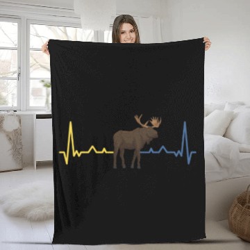 Discover Sweden Heartbeat Flag Moose Fleece Blankets