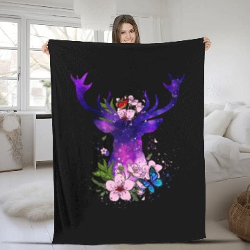 Discover Floral Galaxy Deer Fleece Blankets