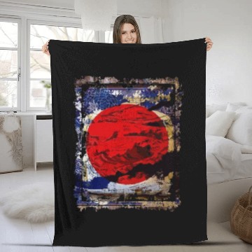 Discover Japan Flag Red Circle Blue Mountain Collage Art 74 Fleece Blankets