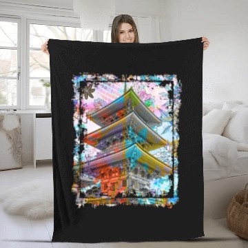 Discover Japan Pagoda Cherry Blossoms Collage Art 70 Fleece Blankets