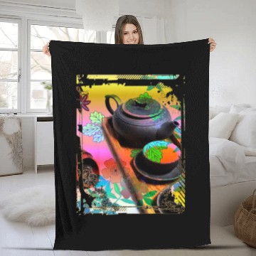Discover Japan Tea Ceremony Collage Art 99 Fleece Blankets