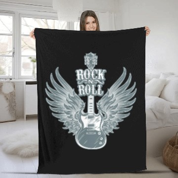 Discover Rock N Roll Angel Wings Music Guitar Player Fleece Blankets