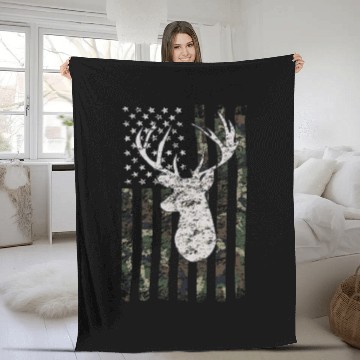 Discover Buck Deer Hunting Camouflage Flag Hunter Fleece Blankets