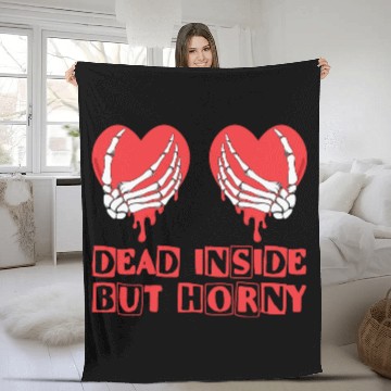 Discover Dead Inside but horny Valentine Meme Skull Gift Fleece Blankets