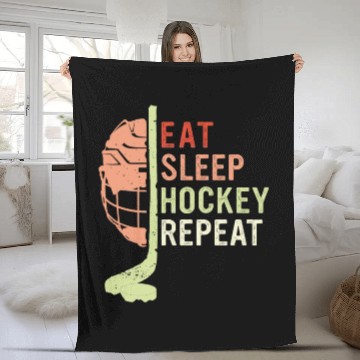 Discover Eat Sleep Hockey Repeat Fleece Blankets