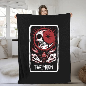 Discover The Moon Blood Red Skeleton Skull Tarot Card Fleece Blankets