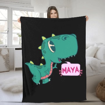 Discover MAYA - Lovely girl name with cute dinosaur Fleece Blankets