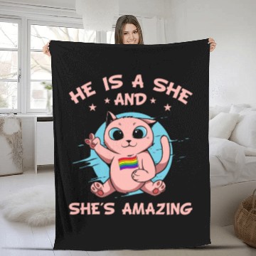 Discover Cute Transgender Cat Kawaii Gay Pride Rainbow Fleece Blankets