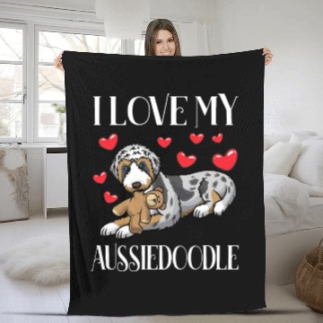Discover Aussiedoodle Dog With Stuffed Animal Fleece Blankets