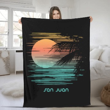 Discover Artistic San Juan Puerto Rico Palm Tree Vacation Fleece Blankets