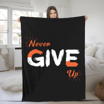 Discover Never Give Up-Motivational Orange and White Quote Fleece Blankets