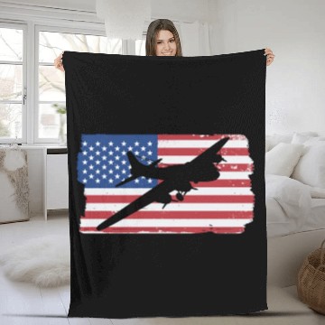 Discover B-17 Flying Fortress Airplane American Flag WW2 Fleece Blankets