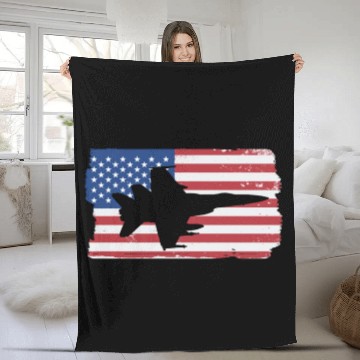 Discover F-18 Hornet Fighter Jet American Flag F18 Hornet Fleece Blankets