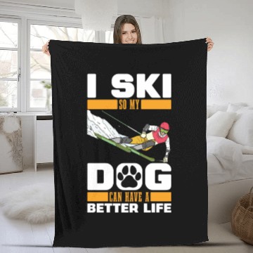 Discover Skiing Skier Dog Fleece Blankets