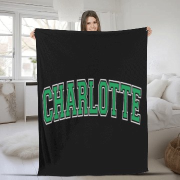 Discover Charlotte Varsity Style Green Text Fleece Blankets