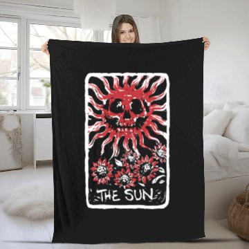 Discover The Sun Blood Red Skeleton Skull Tarot Card Fleece Blankets
