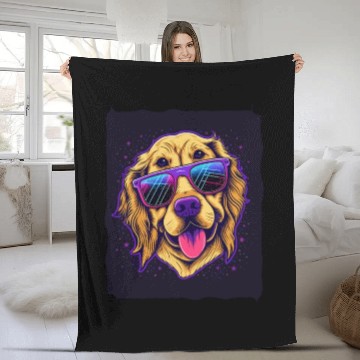 Discover Golden Retriever Dog with Sunglasses Fleece Blankets