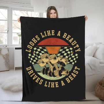 Discover Drag Racing Race Car Girl Retro Fleece Blankets