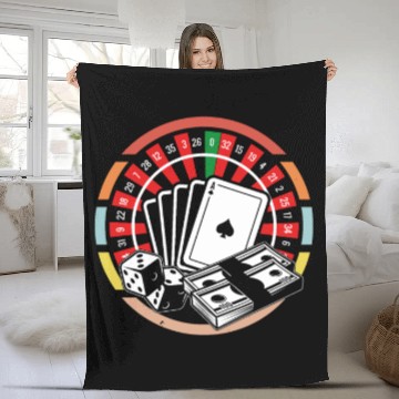 Discover Poker Cards Roulette Wheel Casino Gambling Fleece Blankets