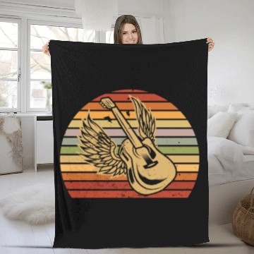 Discover Rock & Roll Guitar Wings Retro Music Guitarist Fleece Blankets